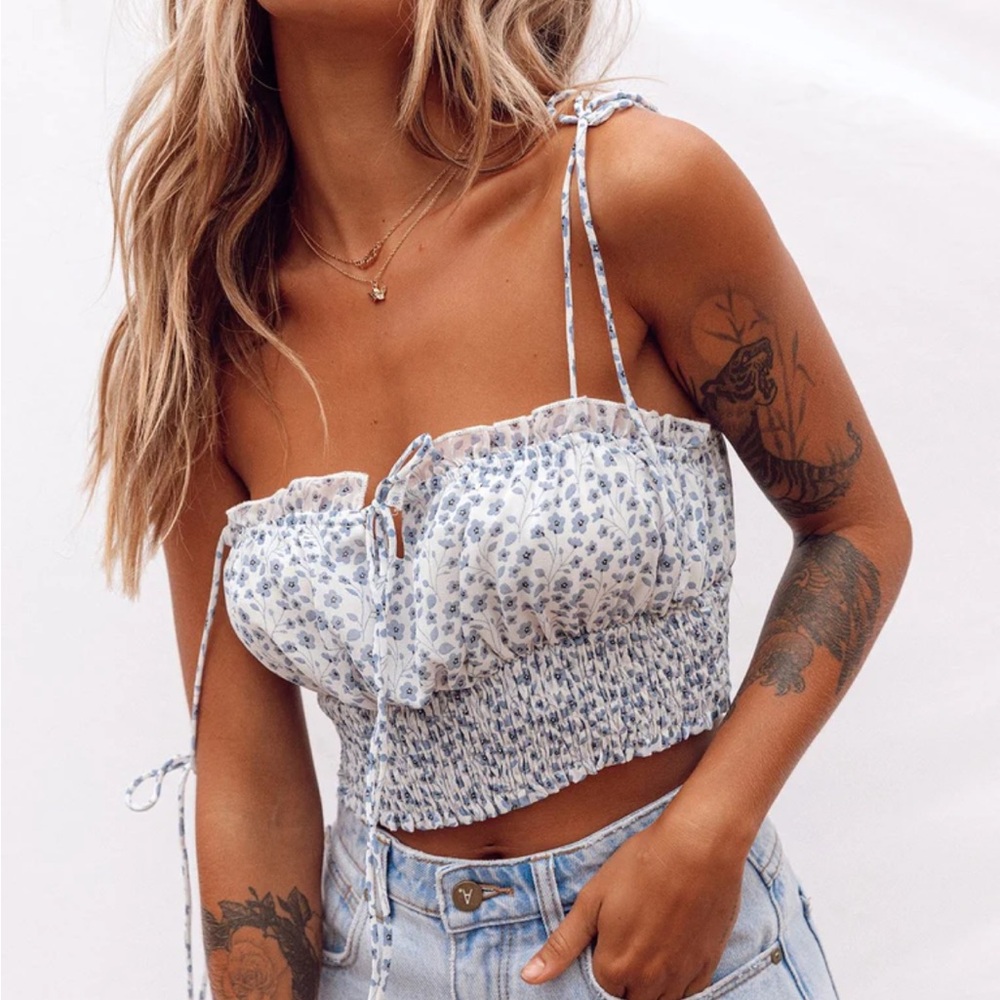 Princess Polly Benita Top Blue/White US S 6